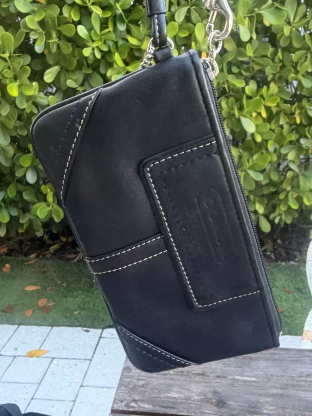 Authentic Women's Coach Black Leather Wristlet Wallet Used Once Clean
